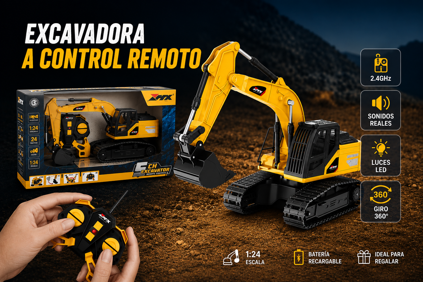 🚜✨ Excavadora a Control Remoto Coleccionable