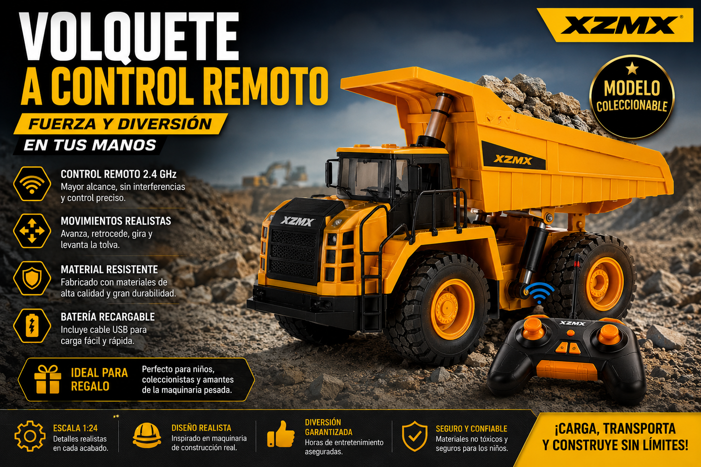 🚜 Volquete a Control Remoto  – Modelo Coleccionable